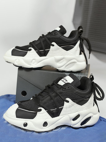 ブラック メンズスニーカー ウェットグリップ ラバープラットフォーム チャンキー 通気性 カジュアル ウォーキングシューズ