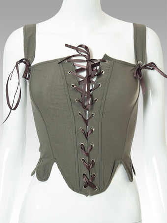 ハンターグリーン ヴィンテージコルセット ヴィンテージレディース服 ポリエステル レースアップ ポリエステル