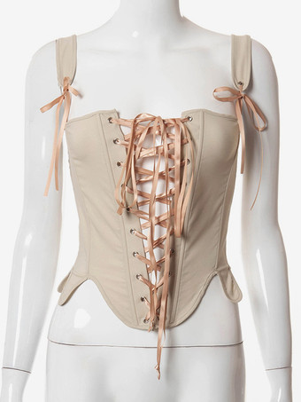 ライト アプリコットヴィンテージコルセット ヴィンテージレディース服 ポリエステル レースアップ ポリエステル