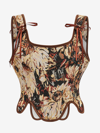 ディープブラウンヴィンテージコルセット ヴィンテージ婦人服 ポリエステルリボン ポリエステル