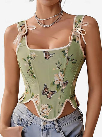 セージグリーンヴィンテージコルセット ヴィンテージ婦人服 ポリエステルリボン ポリエステル