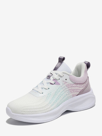 ホワイト レディースランニングシューズ ラウンドトゥ レースアップ スポーツシューズ