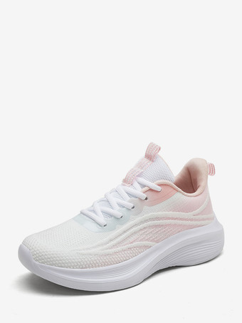 ピンク女性用スポーツシューズ ラウンドトゥ レースアップ 快適スニーカー