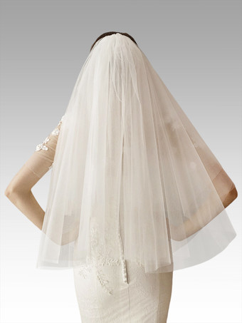 Voile de mariage deux niveaux tulle coupe bord goutte voile de mariée