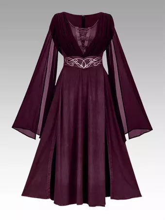 Abito Medievale Per Bambina In Velluto Con Maniche A Tromba - Vestito Rinascimentale Gotico Per Feste E Carnevale (Taglie 6-16 Anni)