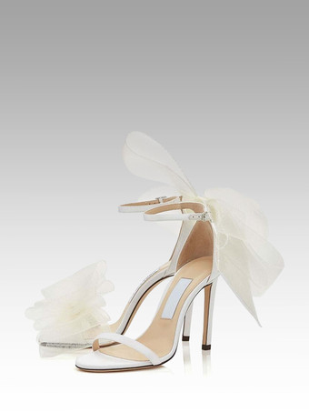 Wedding Sandals Women's Ankle Strap Bow Prom Heel Sandals Bridal Shoes