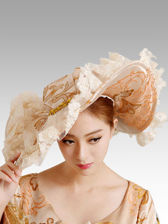 Women's Lace Trim Embroidery Wide Brim Rococo Hats For Party