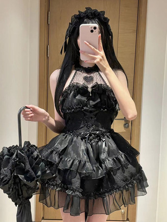   パステルゴシックロリータドレス フリル レースアップ ピンク ホワイト ロマンス姫ロリータドレス