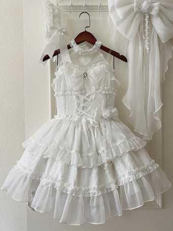   パステルゴシックロリータドレス フリル レースアップ ピンク ホワイト ロマンス姫ロリータドレス