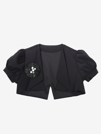 パステルゴシックロリータ衣装 ブラックフリル 半袖ブラウス オーバーコート スカートセット ロマンスゴシック