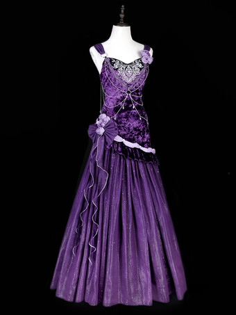   パステルゴシックロリータドレス フリル 蝶結び レース 花 リボン パープル ロマンス ゴシックロリータ Jsk