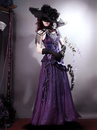   パステルゴシックロリータドレス フリル 蝶結び レース 花 リボン パープル ロマンス ゴシックロリータ Jsk