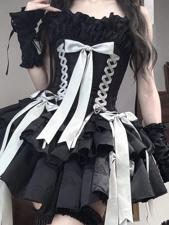   パステルゴシックロリータリボンフリルカラーブロックバタフライプリントロマンスゴシックロリータJsk