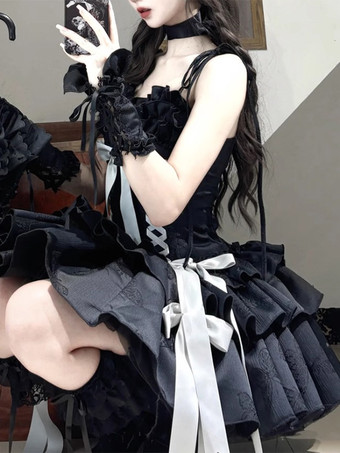   パステルゴシックロリータリボンフリルカラーブロックバタフライプリントロマンスゴシックロリータJsk