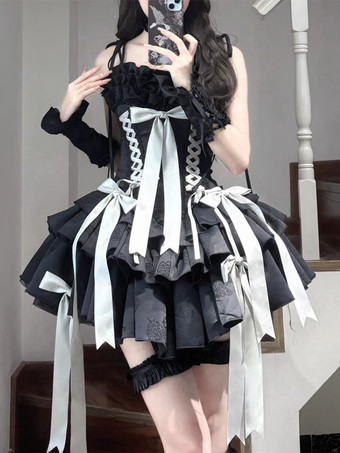   パステルゴシックロリータリボンフリルカラーブロックバタフライプリントロマンスゴシックロリータJsk