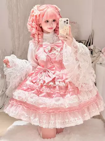 ピンク ロリータドレス フリル付き Sサイズ スイートベビーピンクプリンセスロリータドレス – Belchic