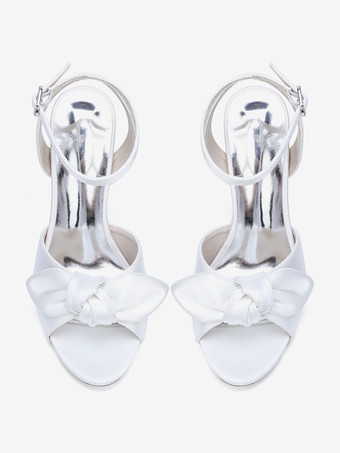 ハイヒールウェディングシューズ サテンリボンブライダルサンダルシューズ