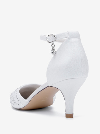 キトンヒールのブライダルシューズ サテンポインテッドトゥ ラインストーンブライダルシューズ