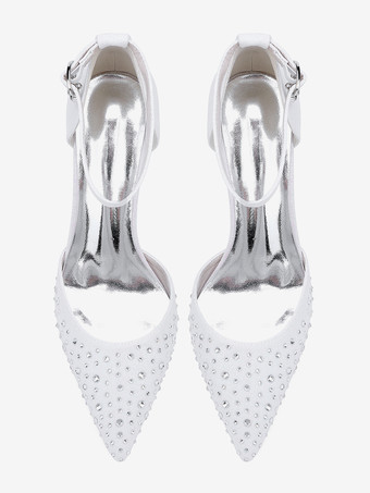 キトンヒールのブライダルシューズ サテンポインテッドトゥ ラインストーンブライダルシューズ