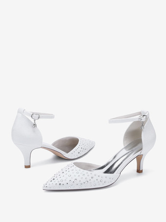 キトンヒールのブライダルシューズ サテンポインテッドトゥ ラインストーンブライダルシューズ
