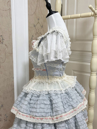 スイートロリータブラウス ホワイト 半袖 ロリータトップス リボン フリル ロリータシャツ