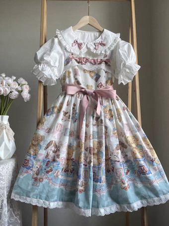 スイートロリータブラウス ホワイト 半袖 フリル リボン ロリータトップ ロリータシャツ