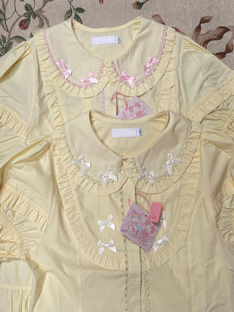 スイートロリータブラウス ホワイト 半袖 ロリータトップス フリル リボン ロリータシャツ