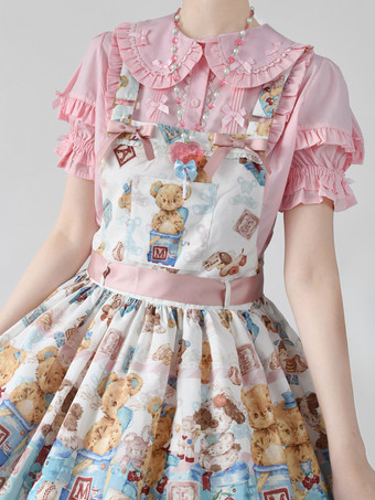 スイートロリータブラウス ホワイト 半袖 ロリータトップス フリル リボン ロリータシャツ