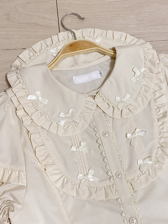 スイートロリータブラウス ホワイト 半袖 ロリータトップス フリル リボン ロリータシャツ