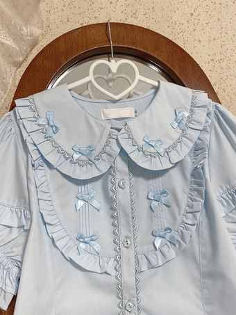 スイートロリータブラウス ホワイト 半袖 ロリータトップス フリル リボン ロリータシャツ