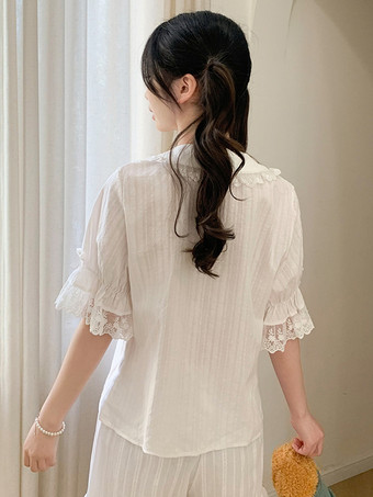 スイートロリータブラウス レースリボン ロリータトップス 半袖ブラウス レースブラックロリータシャツ