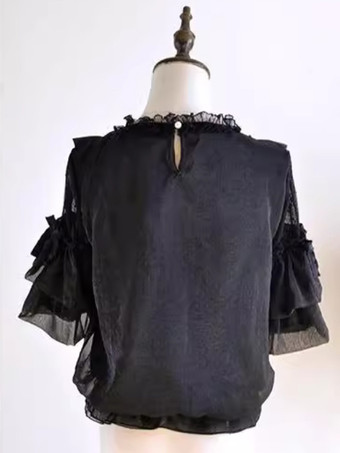 ゴシックロリータブラウス ホワイト 半袖 レースリボン ロリータトップス レースロリータシャツ