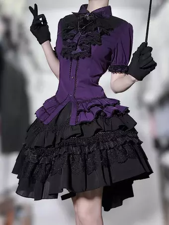 ゴシックロリータブラウス ロリータトップス パープル 半袖 フリル