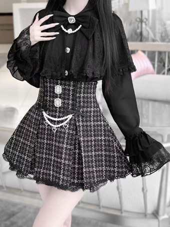 ブラック ゴシックロリータブラウス ホワイト 長袖 ロリータ トップス フリル レース レース ロリータ シャツ