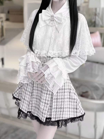 ゴシックロリータブラウス ホワイト 長袖 ロリータ トップス フリル レース レース ロリータ シャツ