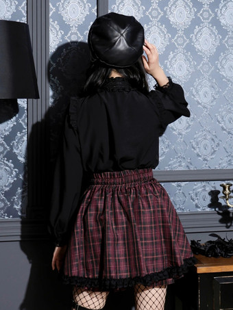 ゴシックロリータブラウス リボン フリル 長袖ブラウス ロリータトップス カラーブロック ブラック ロリータシャツ