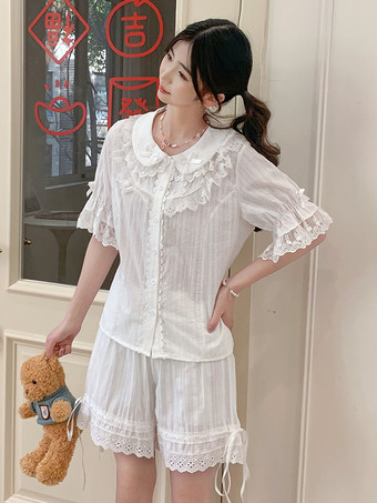 スイートロリータブラウス レースリボン ロリータトップス 半袖ブラウス レースブラックロリータシャツ