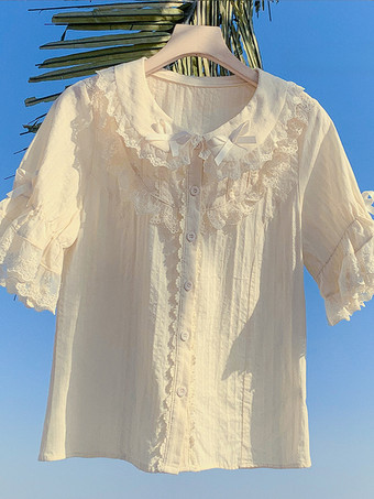 スイートロリータブラウス レースリボン ロリータトップス 半袖ブラウス レースブラックロリータシャツ