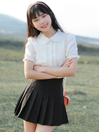 スイートロリータブラウス ホワイト 半袖 フリル ロリータトップ ロリータシャツ