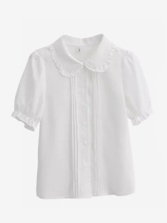 スイートロリータブラウス ホワイト 半袖 フリル ロリータトップ ロリータシャツ