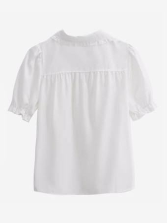 スイートロリータブラウス ホワイト 半袖 フリル ロリータトップ ロリータシャツ