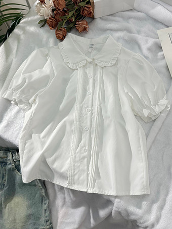 スイートロリータブラウス ホワイト 半袖 フリル ロリータトップ ロリータシャツ