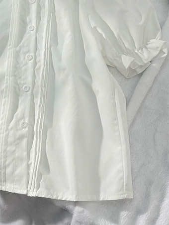 スイートロリータブラウス ホワイト 半袖 フリル ロリータトップ ロリータシャツ