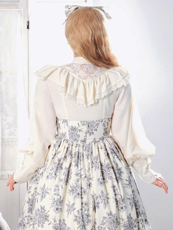 ゴシックロリータブラウス フリル レース 長袖 ブラウス ロリータ トップス レース エクリュ ホワイト ロリータ シャツ