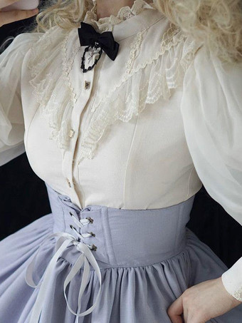 ゴシックロリータブラウス フリル レース 長袖 ブラウス ロリータ トップス レース エクリュ ホワイト ロリータ シャツ