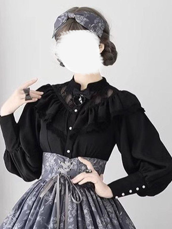 ゴシックロリータブラウス フリル レース 長袖 ブラウス ロリータ トップス レース エクリュ ホワイト ロリータ シャツ