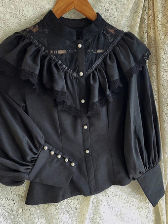 ゴシックロリータブラウス フリル レース 長袖 ブラウス ロリータ トップス レース エクリュ ホワイト ロリータ シャツ