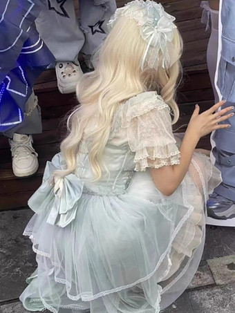 スイートロリータブラウス ホワイト 半袖 フリル リボン ロリータトップス レース ロリータシャツ