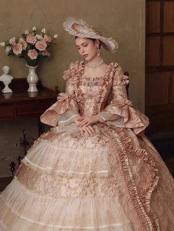 Vestido victoriano vintage para mujer con mangas largas y encaje estampado retro para fiesta de adultos.