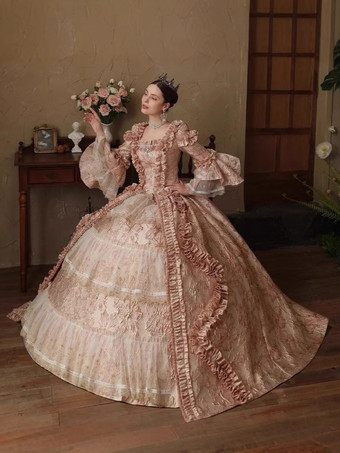 Vestido victoriano vintage para mujer con mangas largas y encaje estampado retro para fiesta de adultos.